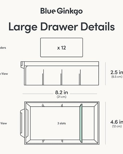 Blue Ginkgo Large 12-Drawer Cabinet – Stackable Clear Organizer for Hardware, Beads, Plastic Bricks, Office, and Craft Storage (Made in Korea, Gray)