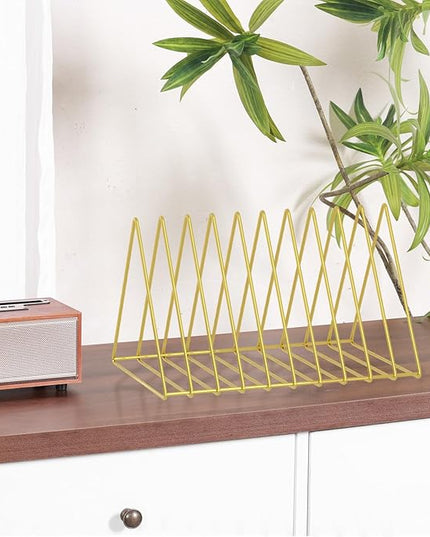 Urban Deco Triangle Desk Organizers Metal Wire Magazine Holder 10 Sections Decorative File Folder Organizer Vinyl Record Storage Office File Organizer For Desk - Gold Magazine File Holder