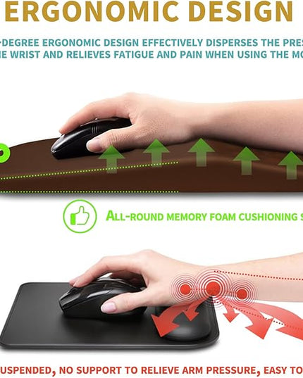 Hokafenle Ergonomic Mouse Pad Wrist Support with Massage Design, Wrist Rest Pain Relief Mousepad with Memory Foam&Non-Slip PU Base, Mouse Pads for Wireless Mouse & Desk (12x8 inch,Brown)