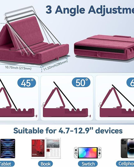 KDD Tablet Pillow Holder, Foldable iPad Stand for Lap, Bed and Desk -Tablet Soft Pad Dock with Pocket & Stylus Mount Compatible with iPad Pro 12.9, 10.5, 9.7 Air Mini 6 5 4 3, Galaxy Tab, E-Reader