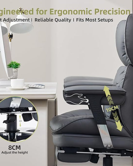 Efomao Big and Tall Office Chair with Footrest – High Back Computer Chair with Adjustable Armrests，Executive Office Chair with Wide Seat, Modern Desk Chair for Home Office, Gaming, or Study, Grey