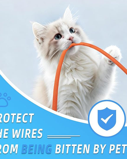 Automotive Wire Loom Tubing, Split Braided Cord Protectors from Pets No Chew, Flexible Cable Sleeve Cable Management for TV/Computer/Electric Wires (Orange, 5/8"-10ft)