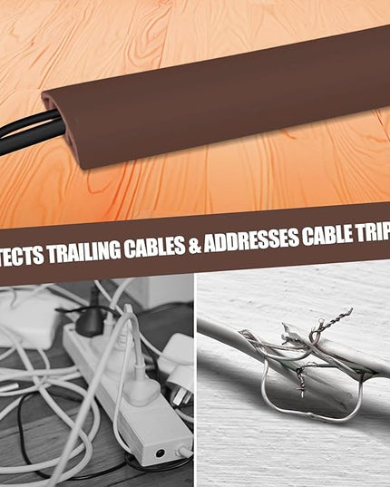 Floor Cord Cover Self Adhesive Cord Hider,10FT Cable Management, Extension Strip Protector for Wires, Prevent Cable Trips for Offices, Gyms, Exhibitions Cavity:0.51"(W) x 0.3"(H) Coffee
