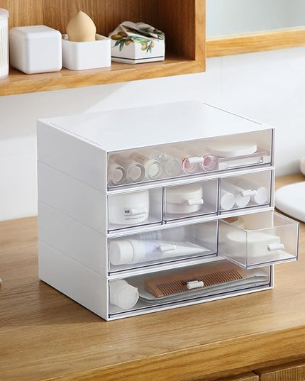 Desk Organizer with 6 Drawers, Makeup Organizer, Plastic Cosmetic Organizer, Bathroom Organization Boxes, Desktop Storage Box(White)