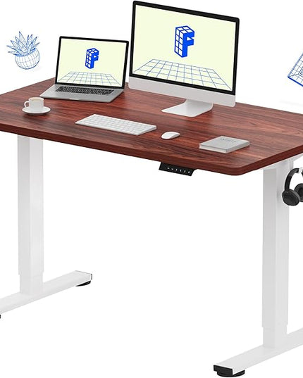 FLEXISPOT EN1 One-Piece Standing Desk with 1-Inch Thick Seamless Desktop, 48"x24" Electric Height Adjustable Desk for Home Office, Multi-Monitor Setups & Easy Assembly, Mahogany