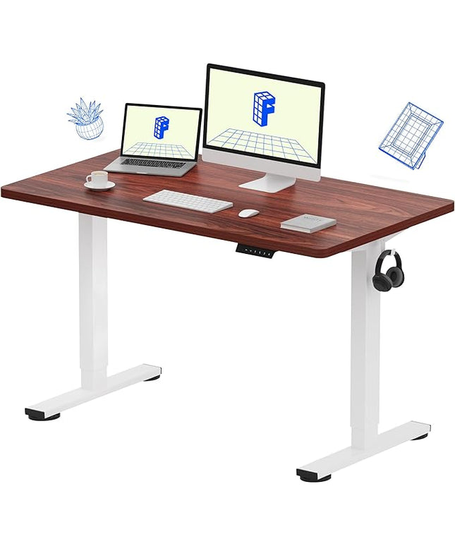 FLEXISPOT EN1 One-Piece Standing Desk with 1-Inch Thick Seamless Desktop, 48"x24" Electric Height Adjustable Desk for Home Office, Multi-Monitor Setups & Easy Assembly, Mahogany