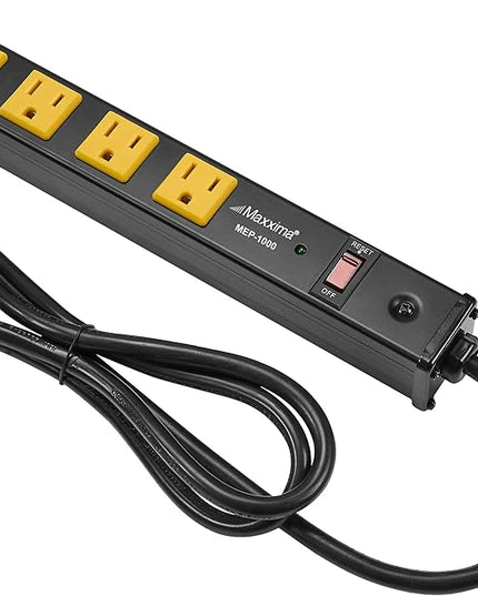 Maxxima 10 Outlet Heavy Duty Power Strip with USB Type-C/A Charging Ports, Surge Protected, 15A, Features Red On/Off Switch, 6 ft. Extension Cord, Bracket & Screws Included, Garage, Shop, Home