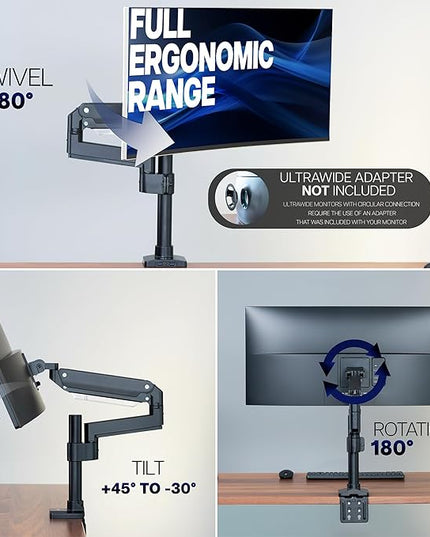 VIVO Premium Aluminum Tall Extended Monitor Arm for Ultrawide Monitors up to 49 inches and 33 lbs, USB Single Desk Mount Stand, Pneumatic Height Adjust, Max VESA 100x100, Black, STAND-V101GTU