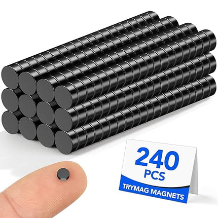 TRYMAG Small Black 240Pcs, 4x2mm Neodymium Magnets, Tiny Strong Round Circle Rare Earth Magnets for Refrigerator, Whiteboard, Billboard, Hobbies, Dry Erase Board