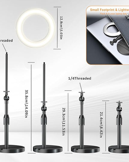 Portable Travel Ring Light for Laptop Zoom Video Conference, 5'' Bright Circle Light with Extendable Stand, Small Halo Lighting with Phone Holder for Video Recording Live Stream Facetime Photography