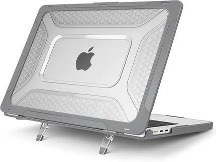 Batianda Extreme Heavy Duty Case for New MacBook Air 13.6 inch 2025 M4 2024 2022 A3240 A3113 A2681 - Anti-Slip Rubberized Stand (Holds 25lbs) Honeycomb Exoskeleton Max Cooling & Stability - Grey