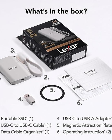 Lexar 2TB ES5 Magnetic External SSD, Up to 2000MB/s, Compatible w/MagSafe, USB-C Smartphones, iPhone 15/16 or Above, PC, Mac, Supports Apple ProRes & Samsung Pro Video, Silver (LES5XXX002T-RNWNU)