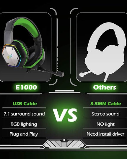 EKSA E1000 Gaming Headset, Computer Headphones with Noise Canceling Mic & RGB Light, Compatible with PC, PS4, PS5, Laptop
