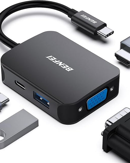 BENFEI USB C HUB 4in1, USB Type-C to HDMI VGA Adapter, USB C to USB Adapter, USB Type-C Power Delivery, Compatible with iPhone 15 Pro/Max, MacBook Pro/Air 2023, iPad Pro, iMac, S23, XPS 17
