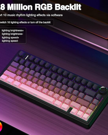 AULA F75 Pro Wireless Mechanical Keyboard,75% Hot Swappable Custom Keyboard,RGB Backlit,Pre-lubed Reaper Switches,Side Printed PBT Keycaps Mechanical Gaming Keyboards, Pink&Black