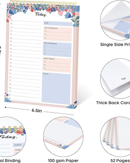 Taja To Do List Notepad - To Do List Notebook for Work with 52 Sheets, 9.8" x 6.5", Undated Daily Planner Perfect for Daily Tasks and Goal Setting, Notepad Suitable for Office, Home & School - Spring Blossom