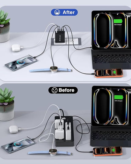 [2-Pack] USB C Wall Charger, 60W Type C Charger Block 5-Port Fast Charging Blocks,3USB C+2USB A Multiport Plug,PD Power Adapter Brick Cube for iPhone 17/16/15/14/13/Pro,iPad,Samsung,for Switch（Black）