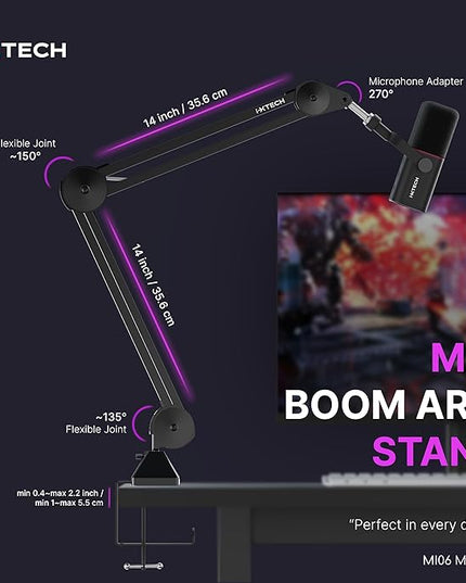 IXTECH Microphone Boom Arm Stand, Heavy Duty Adjustable Mic Stand with Cable Ties, Desk Mount Arm Stand for Gaming Streaming Podcasting.