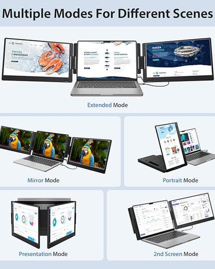 KYY Portable Monitor for Laptop, 14'' FHD 1080P USB-C Triple Screen Extender, Travel Monitor for Computer, Dual Screen for 12"-16" Laptop, X90A (Mac, Wins, Android)