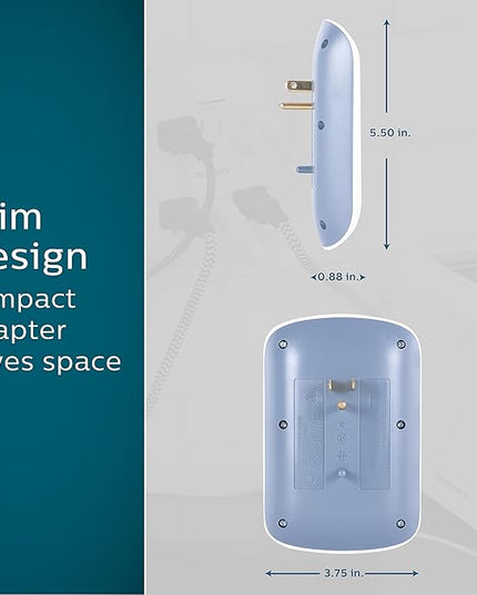 Philips 6-Outlet Extender Surge Protector, 2 Pack, Wall Tap, 900 Joules, 3-Prong, Space Saving Design, Protection Indicator LED Light, ETL Listed, White, SPP3466WA/37