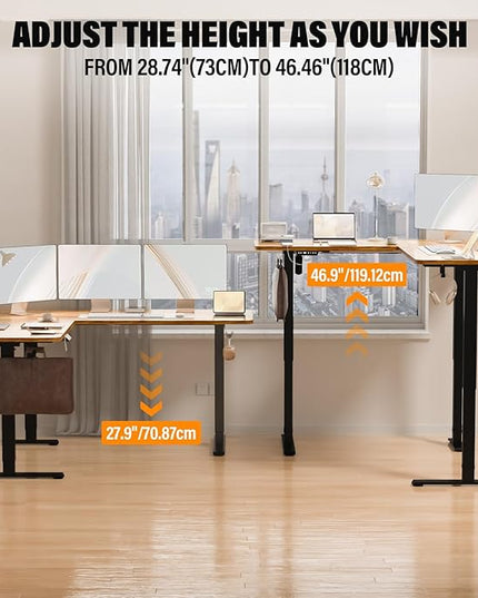 63 x 55 inch L Shaped Standing Desk, Corner Computer Desk, Electric Adjustable Height Stand Up Table, L Sit Stand Desk for Home Office Gaming, Light Rustic