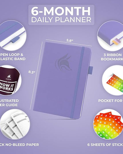 Clever Fox Daily Planner – Undated Planning Notebook with Hourly Schedule & To-Do List – Personal Day Task & Work Organizer, 6 Months (Lavender)