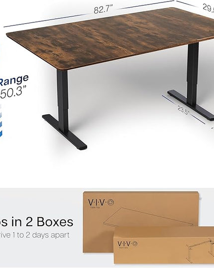 VIVO Electric 83 x 30 in Dual Motor Sit Stand Desk, Memory Height Adjustment, 2B Series, Rustic Vintage Brown Top Black Frame, DESK-KIT-2B8N