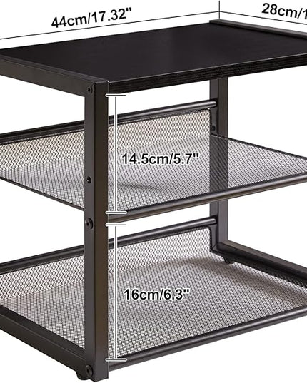 YMYNY Desktop Printer Stand, 3 Tiers Desk Organizer with Adjustable Storage Shelves, Multi-Purpose Printer Shelf for Home Office, Fax Machine, Scanner, Files, Books, Black, UHPT001B