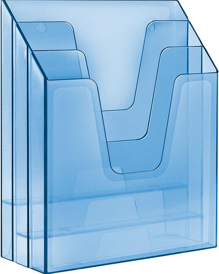 Acrimet Vertical Triple File Folder Holder Organizer, File Sorter (Plastic) (Clear Blue Color)