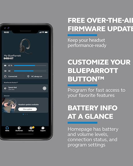 BlueParrott B450-XT Mono Bluetooth Wireless Headphones 96% Noise Canceling Over Head Trucker Headset with Mic, All Day Comfort Padded Headband, 300 ft. Wireless Range, 24 hrs. Talk Time, Black