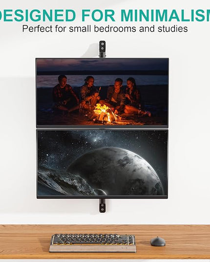 WALI Vertical Dual Monitor Wall Mount, Stacked Monitor Wall Mount for 17-38 Inch 2 Screens 22lbs each with Height Adjustment Heavy Duty Sturdy Steel Tilt Swivel Rotate Flexibility VESA 75x75/100x100mm
