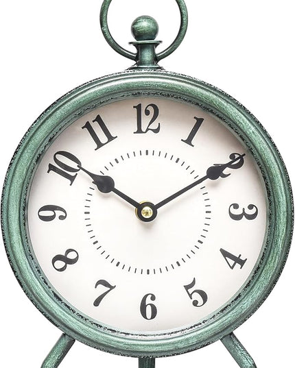 MACVAD EMAX Home Vintage Green Rustic Retro Table Clock, Silent Non-Ticking, Battery Operated, 10.5"H, 7.28"W, Green Dial, Tabletop, Indoor, Kitchen