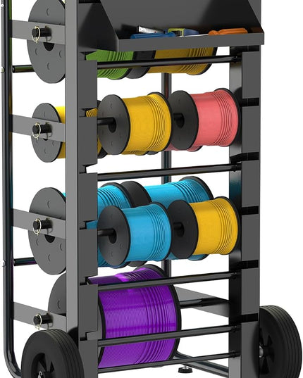 Tredre Wire Spool Rack, Heavy Duty Cable Holder with 11 Rods – Mobile Multi-Spool Wire Rack Dispenser with Wheels and Storage Box for Efficient Workplace Cable Management (Black)