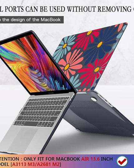 CISSOOK Compatible with MacBook Air 13 inch Case 2025 2024 2023 2022 Release M4 M3 M2 Chip, Plastic Hard Shell Cover Keyboard Skin for MacBook Air 13.6 inch A3240 A3113 A2681, Daisy Flowers
