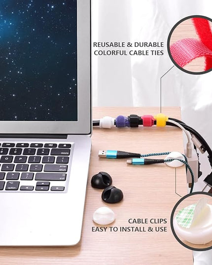 Cable Management Box Large - Wooden Grain Cable Organizer Box to Hide Wires&Power Strips,TV&Desk Computer Wires,with Cable Clips&Reusable Cable Ties for Home&Office(Black)