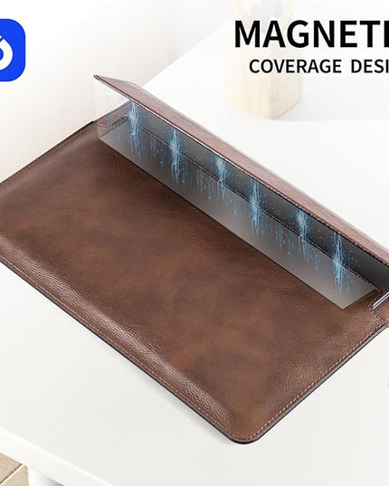 13 inch Genuine Leather Laptop Sleeve for MacBook Air 13 inch M4 M3 M2 M1 2025-2018 & MacBook Pro 13 inch M2 M1 2025-2016，Protective Case Cover with Magnetic Closure,Dark Brown