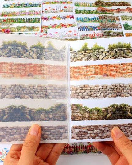 20 Sheets Gardening Scene Pre-Cut Sticker Book for Junk Journal Supplies, Flower Fence Retro Wall Collage Background Journaling Stickers, PET and Washi Stickers for Adults Planner Bujo
