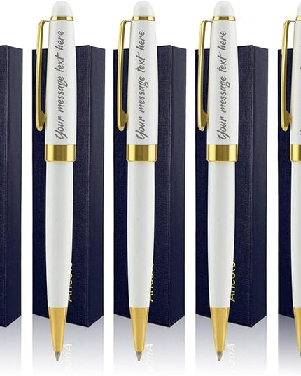 Ancolo Personalized Office Ballpoint Pens - Executive Writing Pen with 10 Black Ink Refill Engraved with Your Message Name Gift Set for Man/Women/Writers/Collection/ 5 PCS/Pack