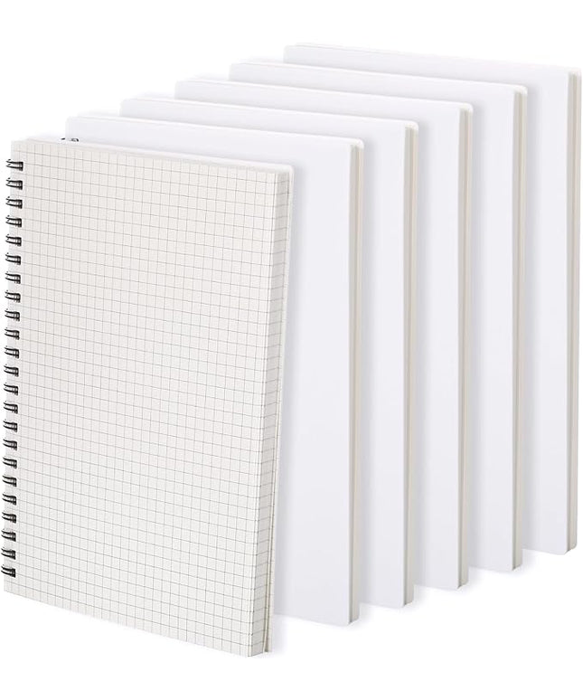 6 Pcs Spiral Notebooks Graph Paper & Bullet Dotted Paper A5 Journal Notepads, 5.7" x 8.3", 160 Pages, 80 Gsm Thick Paper, Plastic Cover Hardcover Waterproof(Graph Paper)