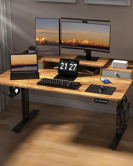 55 x 30 Inch Electric Standing Desk with 2 Drawers, Adjustable Height Widened Stand Up Desk with Storage, Sit to Stand Ergonomic Workstation for Home Office, Light Rustic