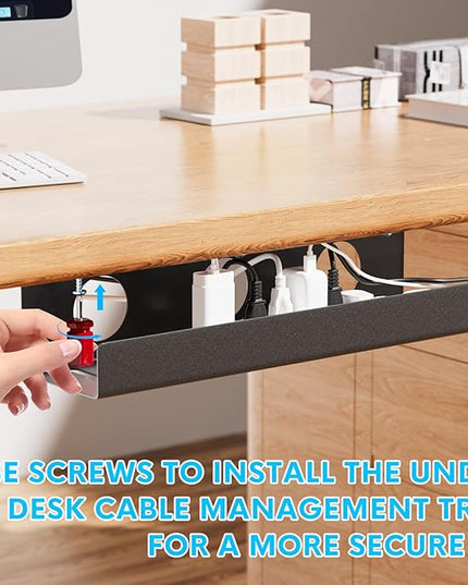 Self-Adhesive Under Desk Cable Management Tray 2 Pcs Steel Under Desk Wires Organizer Power Strip Management No Drill Under Table Organizer for Cable Storage Holder for Office Home Table