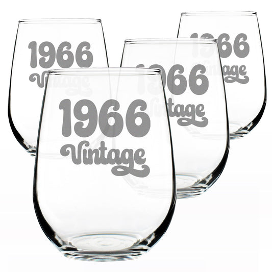 Vintage 1966 Stemless Wine Glass for 60th Birthday - 17 oz - Set of 4