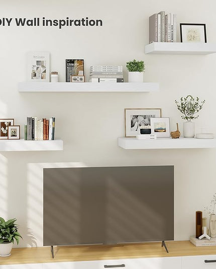 Heimlove 12" Deep Floating Shelves, 36 x 12 Inch Wall Mounted Long Floating Shelf with Invisible Brackets, for Home Decor, Bedroom, Kitchen, Living Room, Bathroom - 2 Pack, White