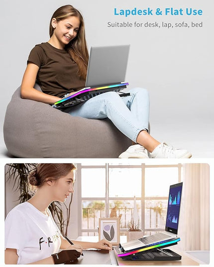 KeiBn Upgarde Laptop Cooling Pad, RGB Lights Laptop Cooler 6 Fans for 15.6-17.3 Inch Laptops, 7 Height Stands, 10 Modes Light, 2 USB Ports, Desk or Lap Use (A8,Blue)
