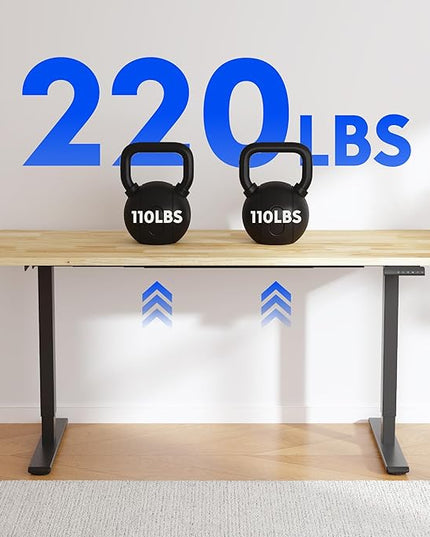 FLEXISPOT E3 Solid Wood Dual Motor 63 x 24 Electric Standing Desk Sit Stand Desk, Holds 220 lbs, Adjustable Height w/Memory Presets, Butcher Block Rubberwood Desktop & Black Frame, Ships in 2 Boxes