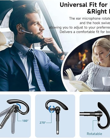 Boytond Bluetooth V6.1,Single-Ear Wireless Headset with USB Dongle, 10H Talk Time and 4H Playtime via USB, Dual-Mic Noise Canceling Earpiece for Computer/Cell Phones, Driving Headset for Trucker Work
