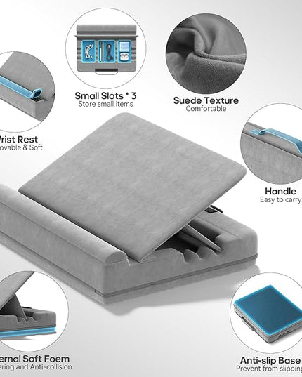 Heyife Laptop Desk for Lap with Cushion, Computer Lap Desk Laptop Pillow for Couch, Bed, Car, Adjustable Computer Pillow Stand As Carrying Case for up to 15'' PC/Mac, Tablet, iPad, Kindle, Gray