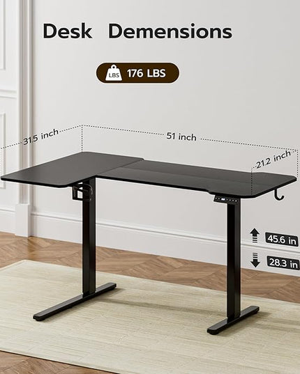 51" Reversiable L-Shaped Electric Standing Desk Adjustable Height Gaming Stand Up Corner Desk Sit Stand Home Office Computer Desk with Splice Board,Black Top
