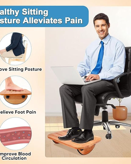Foot Rest for Under Desk at Work, Ergonomic Wood Foot Stool with Roller Massager for Enhanced Circulation & Comfort - Pain Relief for Home Office Work