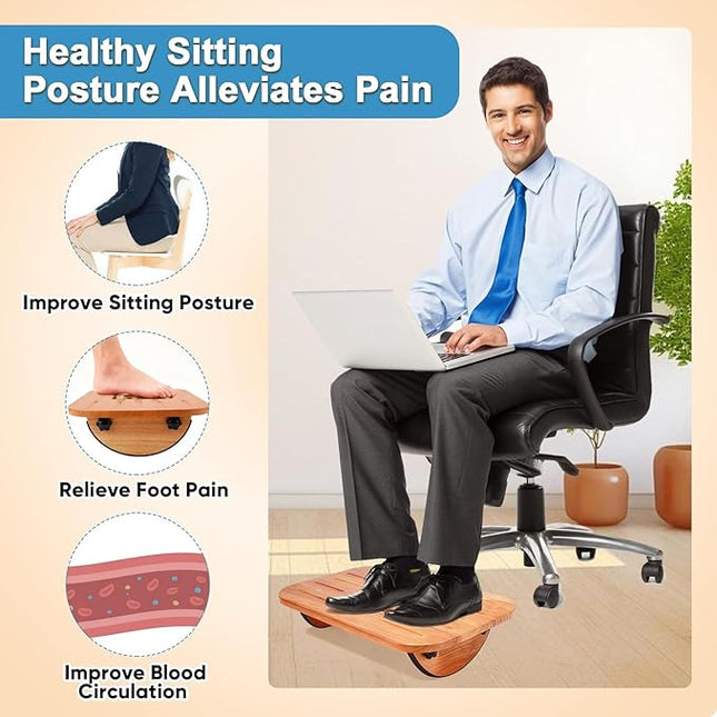 Foot Rest for Under Desk at Work, Ergonomic Wood Foot Stool with Roller Massager for Enhanced Circulation & Comfort - Pain Relief for Home Office Work